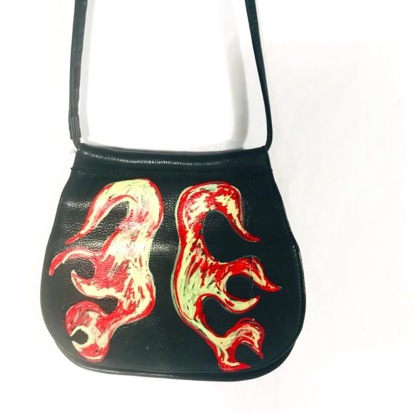 Fossil Handbags - Fossil Custom Flames Fire Black Leather Crossbody